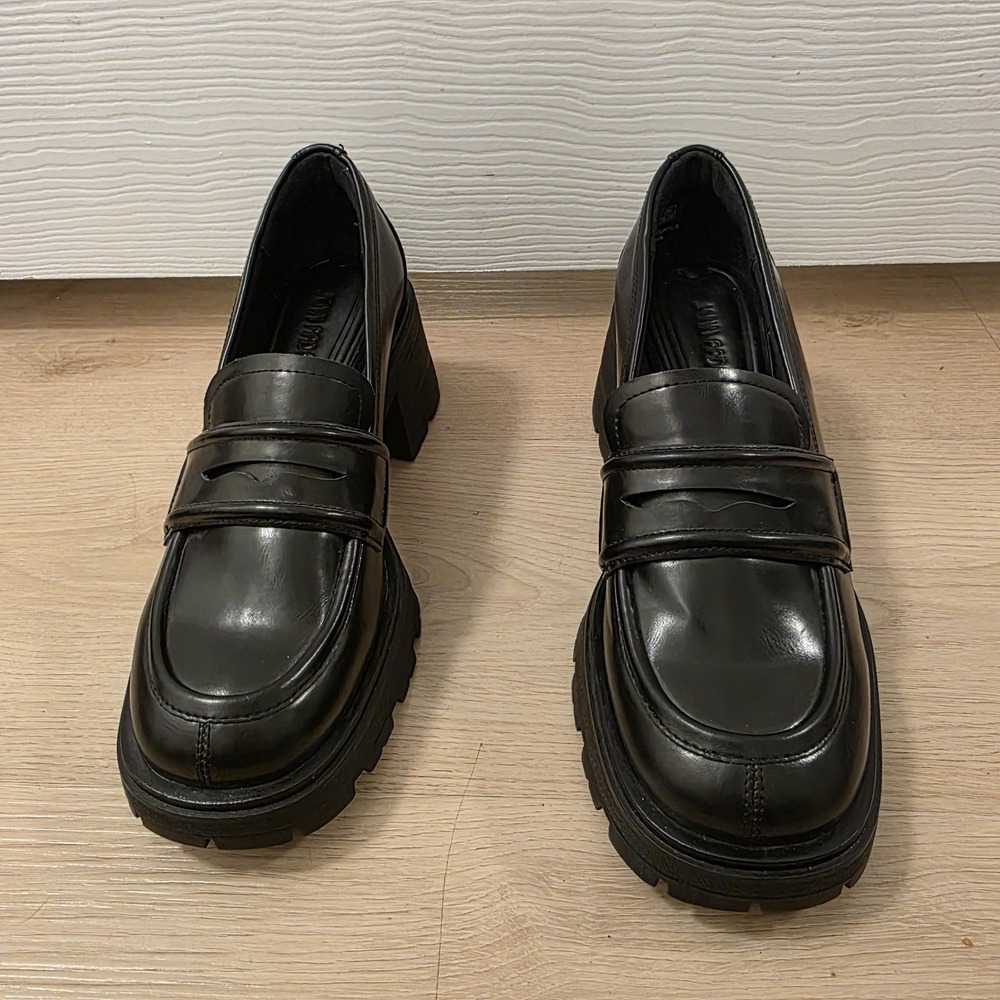 Jenn Ardor Platform Loafers Chunky Heel Penny Loafer Lug Sole Black Shoes 7.5 - Picture 3 of 9